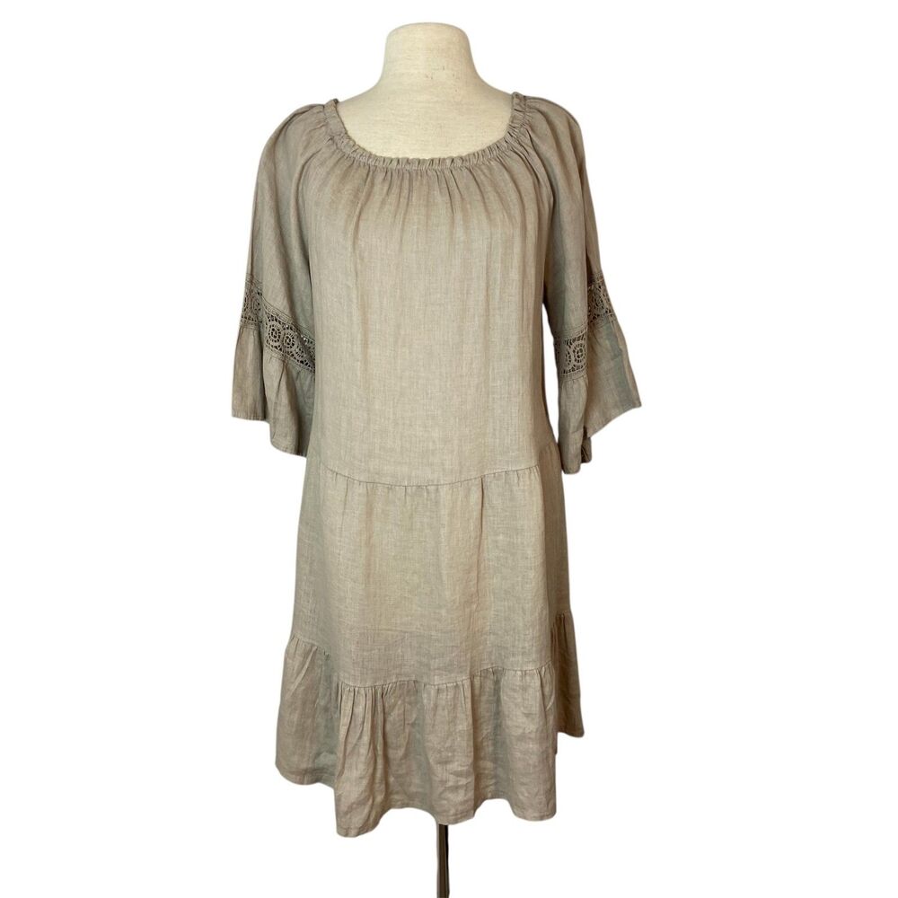 Terzo Millennio Linen Dress Women's Sz L Coastal Cottage Beachy Minimalist